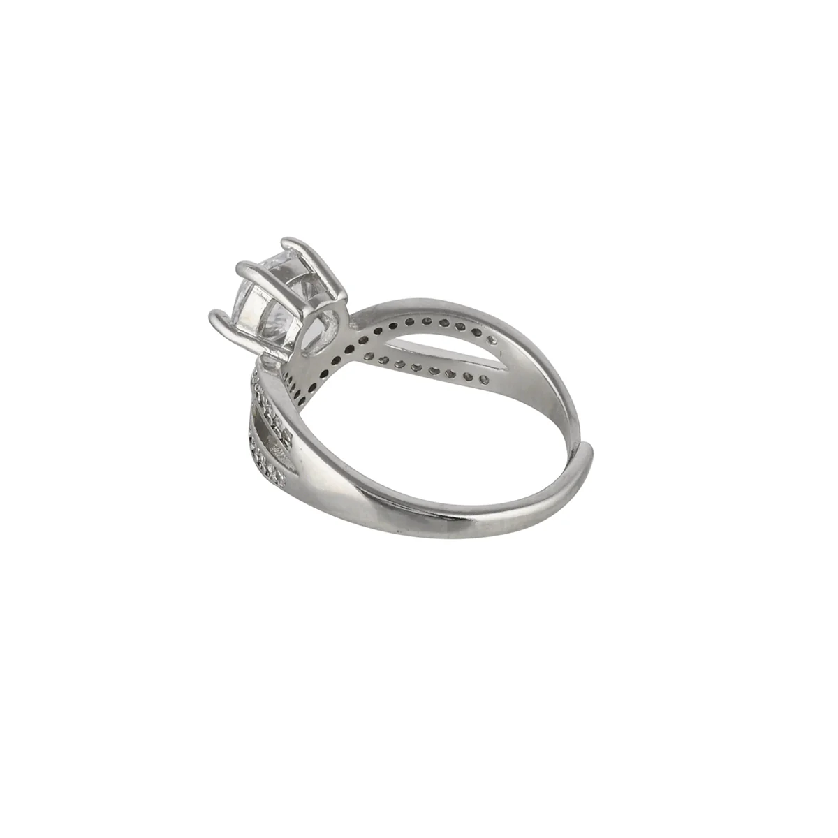 Silver Plated Crown Motif Round Cut Zircon Adorned Brass Ring - Image 5