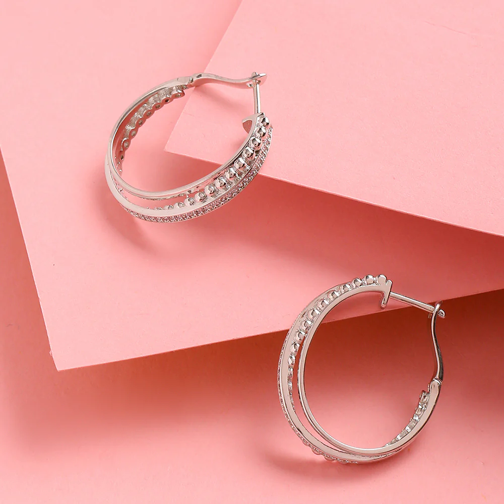 Silver Plated CZ Hoop Earrings
