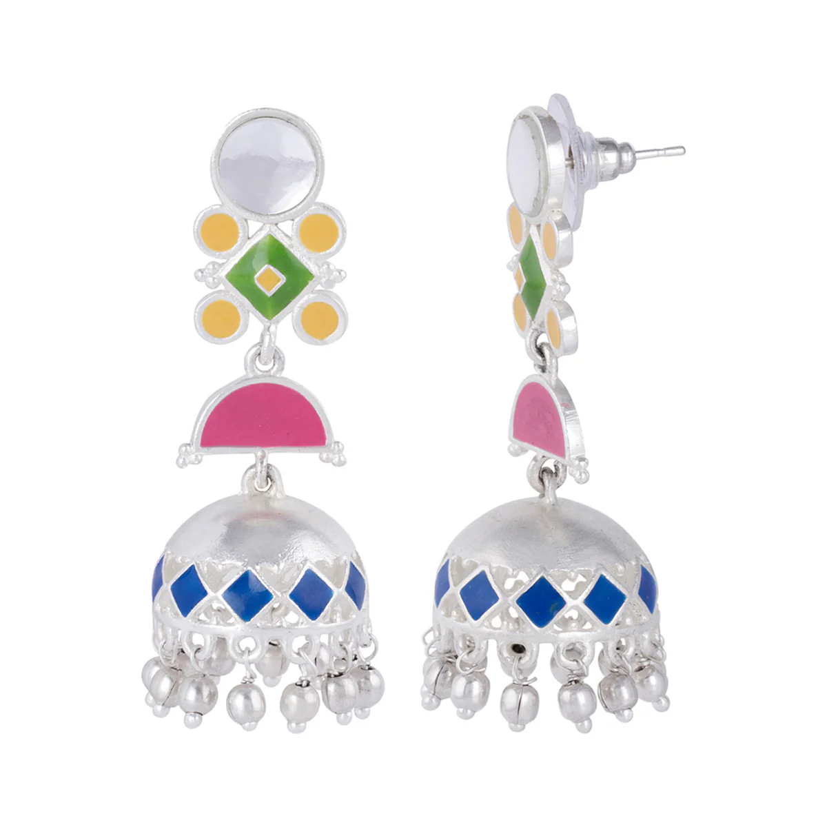 Silver Plated Danglers With Colorful Enameling For Women - Image 4