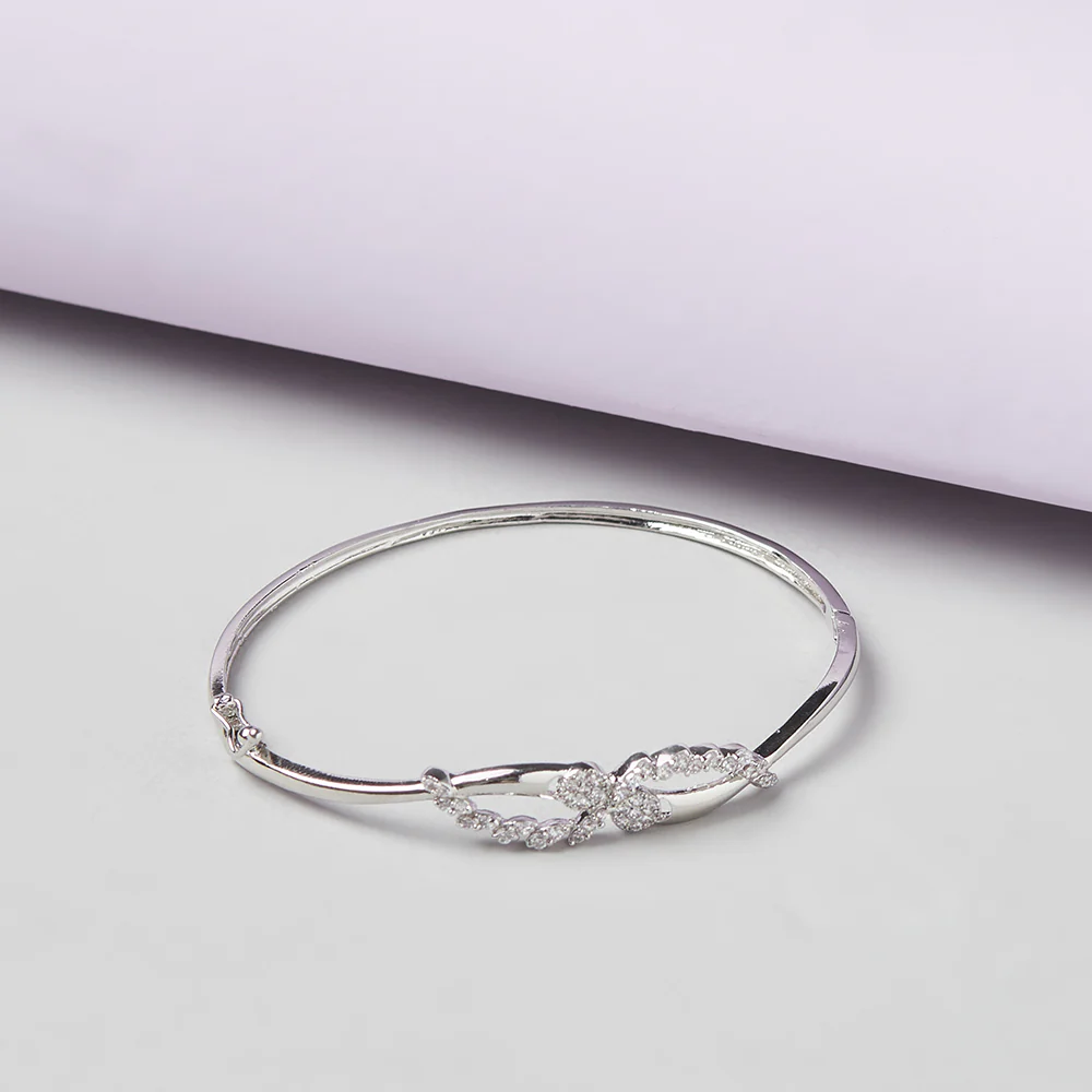 Silver Plated Designer CZ Studded Cuff Bracelet