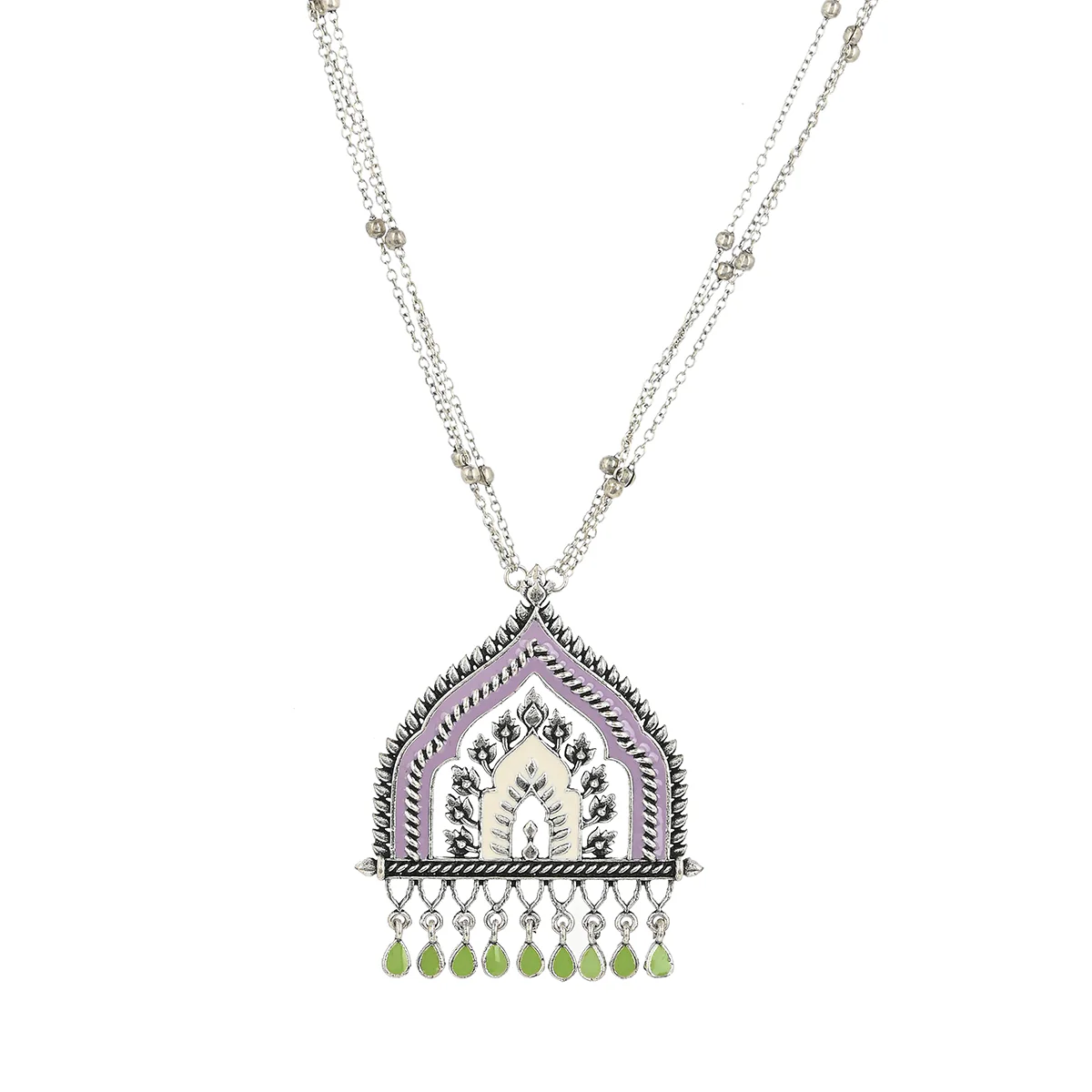 Silver Plated Enamelled Temple Inspired Jewellery Set - Image 3