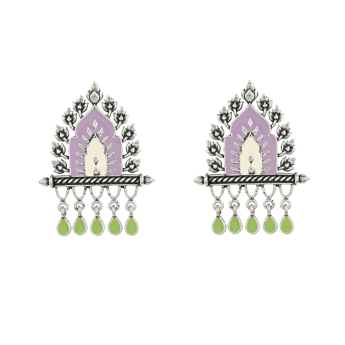 Silver Plated Enamelled Temple Inspired Jewellery Set - Image 4