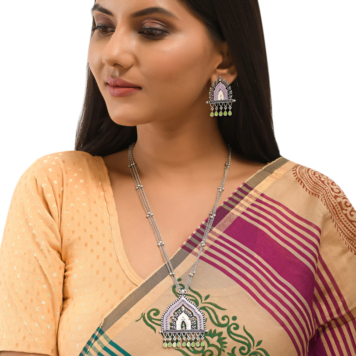 Silver Plated Enamelled Temple Inspired Jewellery Set - Image 6