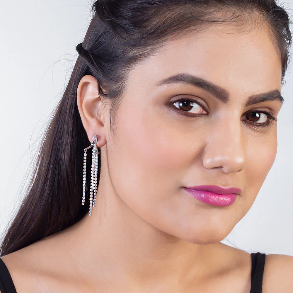 Silver Plated Tassels Earrings - Image 2