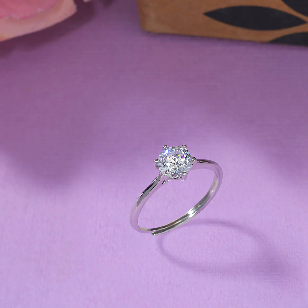 Silver Plated Thin Band Round Cut Zircon Brass Ring