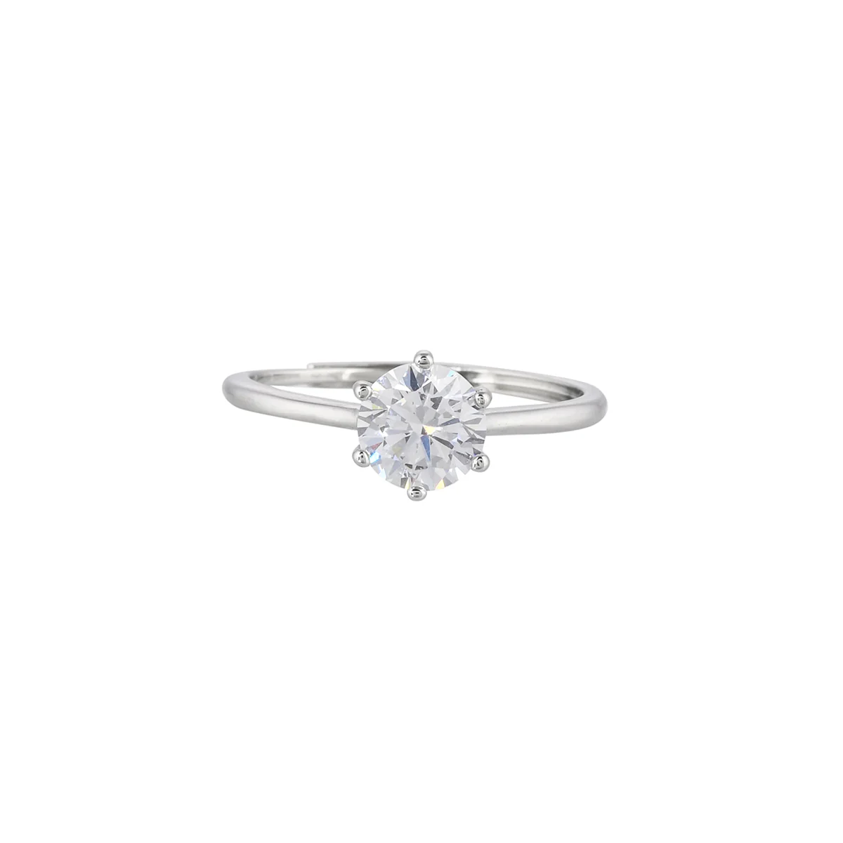 Silver Plated Thin Band Round Cut Zircon Brass Ring - Image 3