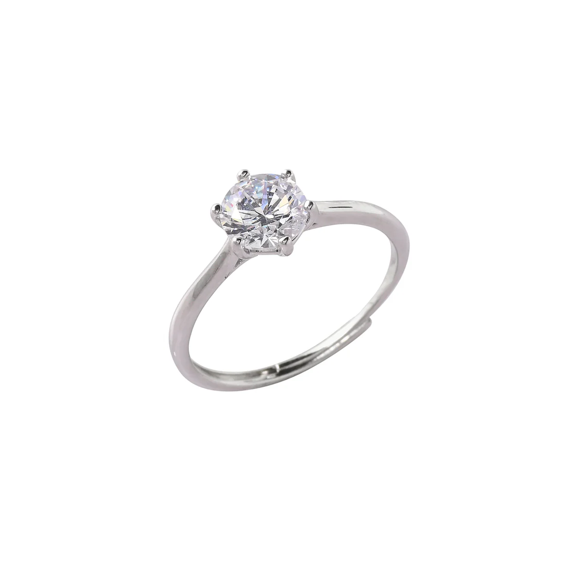 Silver Plated Thin Band Round Cut Zircon Brass Ring - Image 4