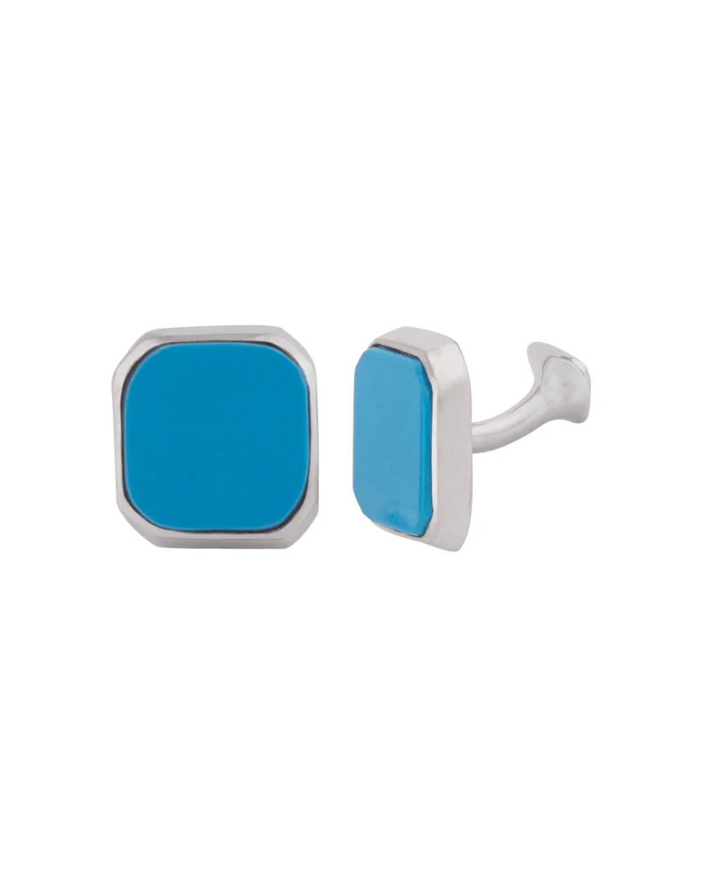 Silver-Plated Turquoise Stone Studded Milestone Cufflinks - Image 2