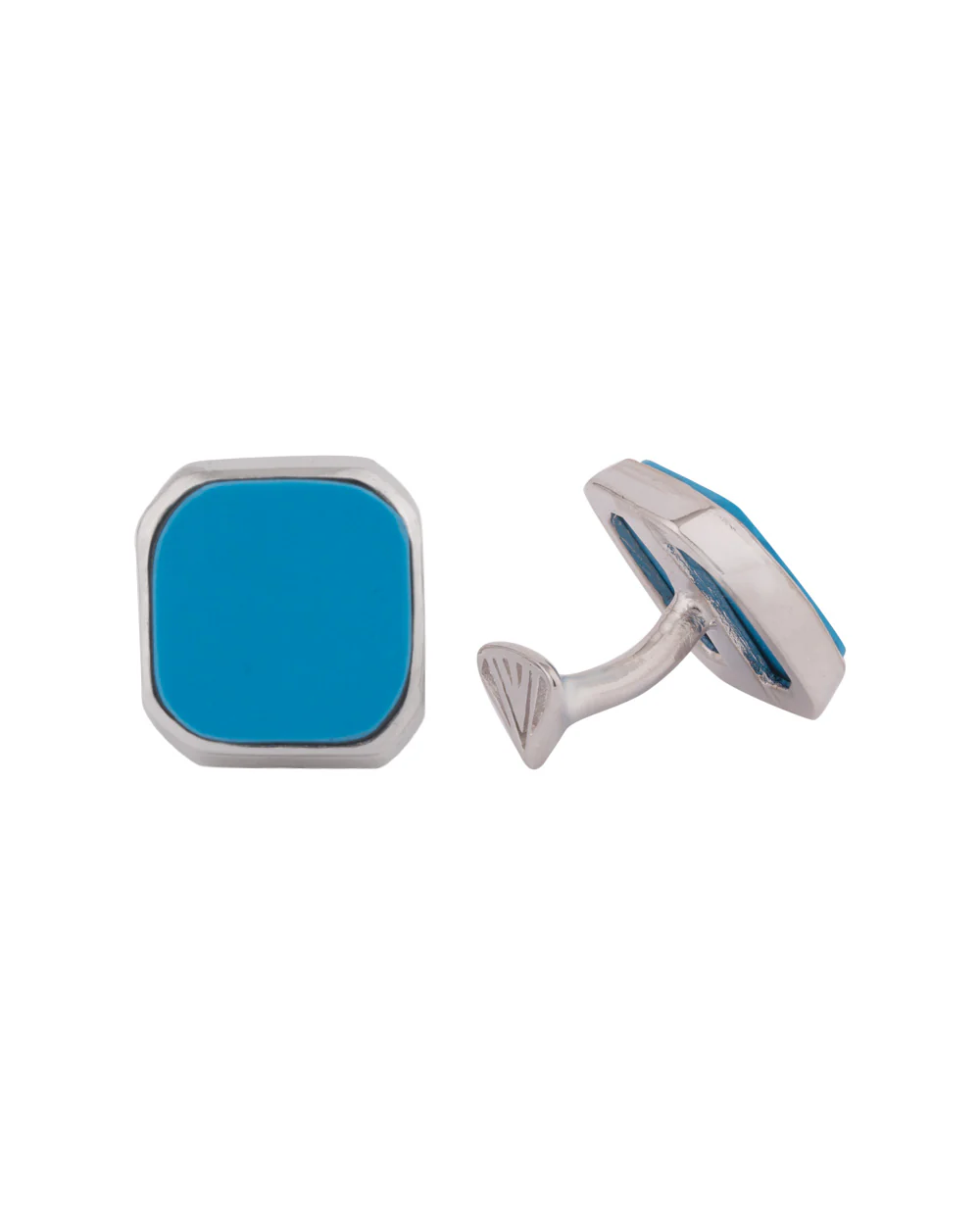Silver-Plated Turquoise Stone Studded Milestone Cufflinks - Image 3