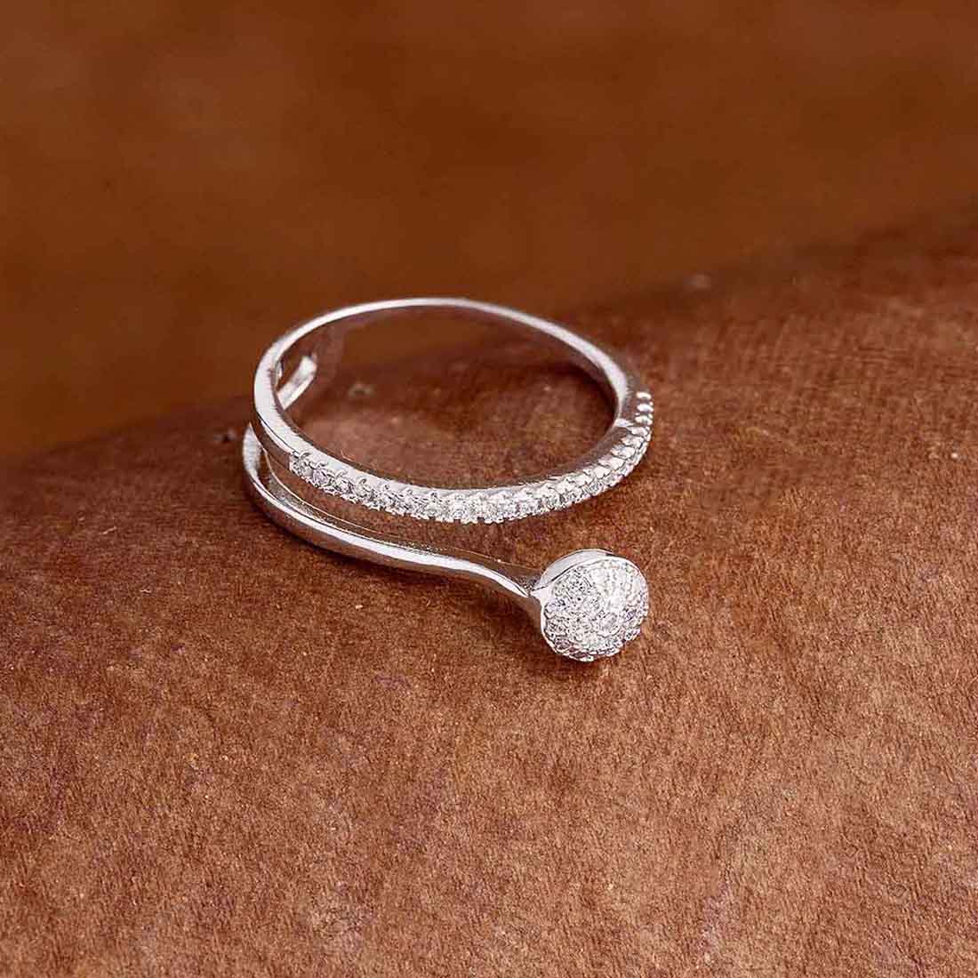 Silver Plated Zircons Adorned Ring