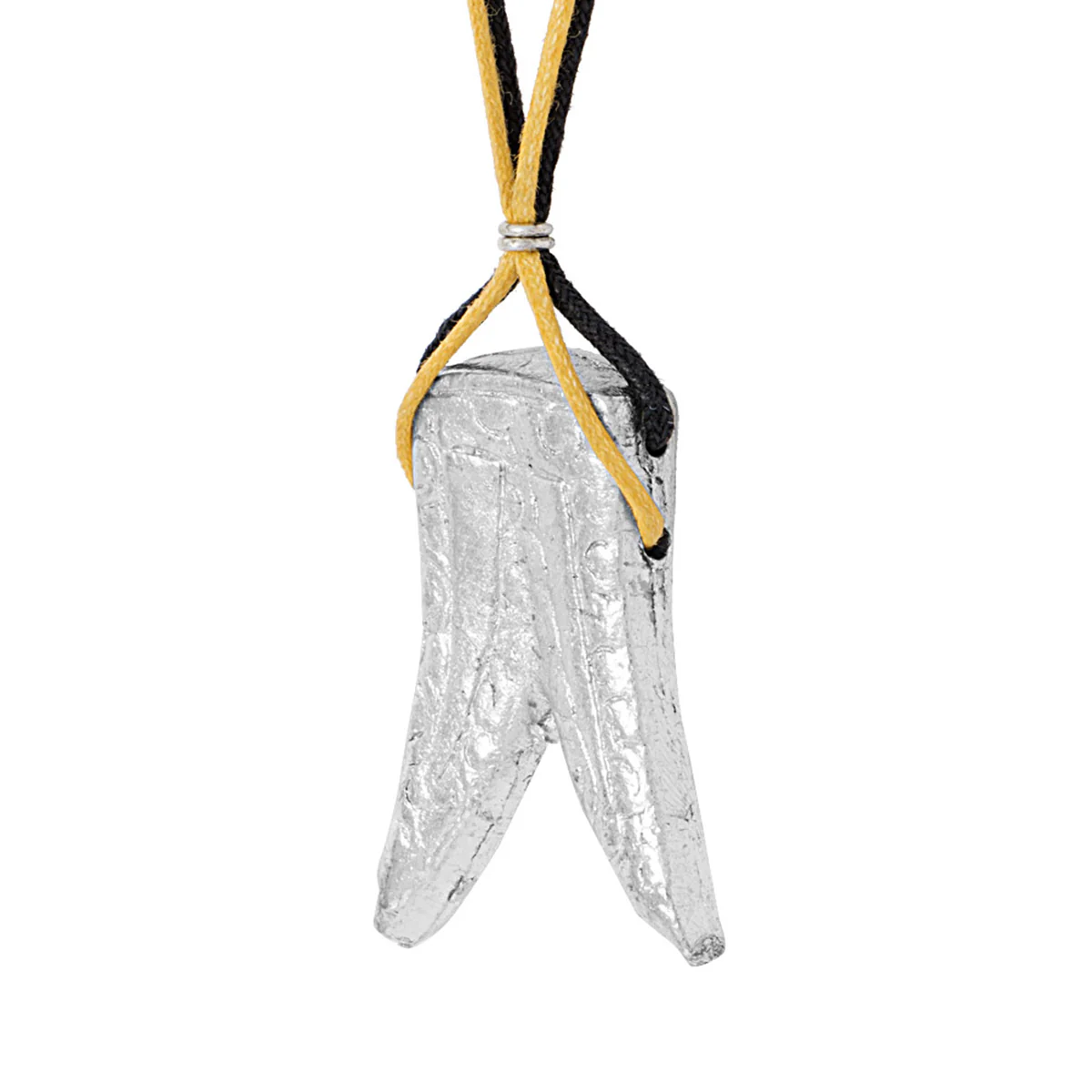 silver tone pendant with yellow and black thread strings - Image 2