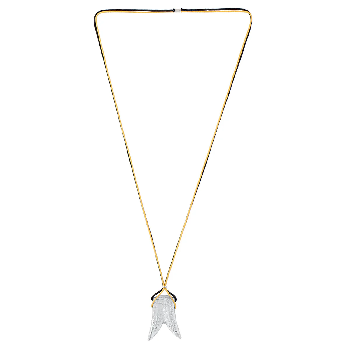 silver tone pendant with yellow and black thread strings - Image 3