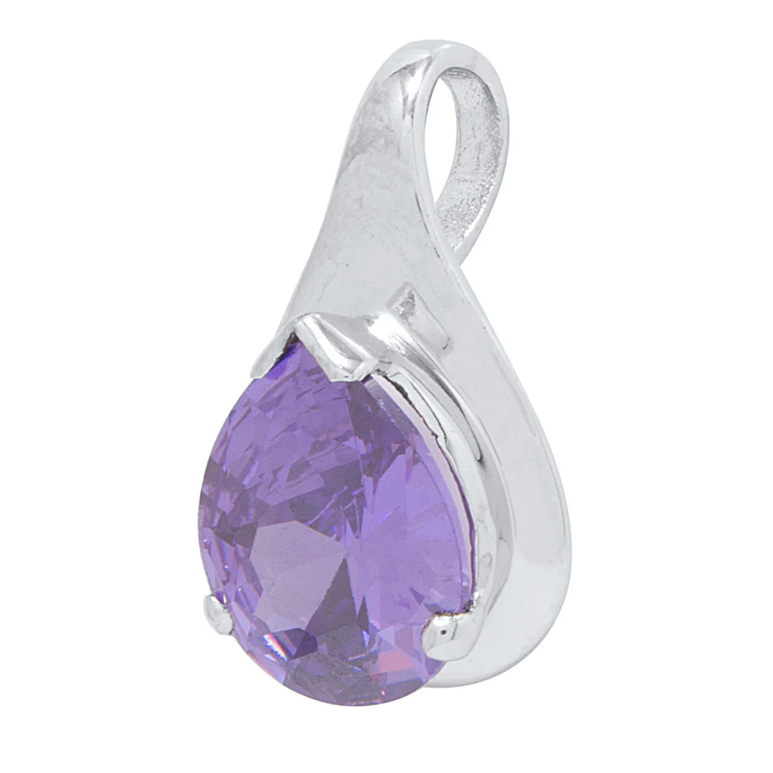 Silver Tone Pendant without Chain Decked with Purple Stone - Image 2