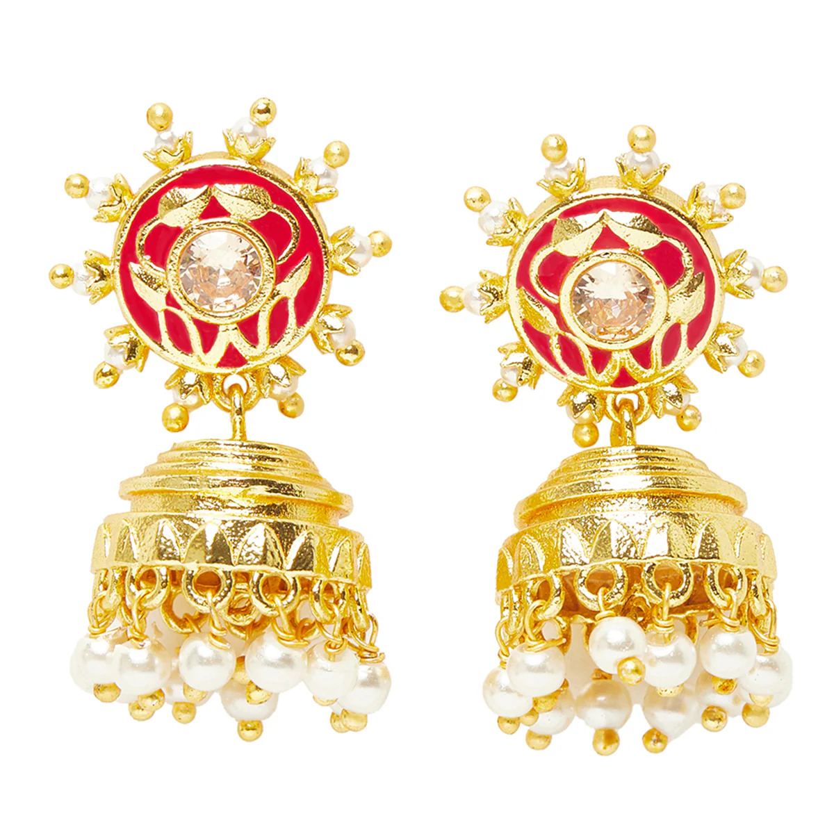 Silver Toned Faux Pearls Embellished Brass Jhumka Earrings - Image 3