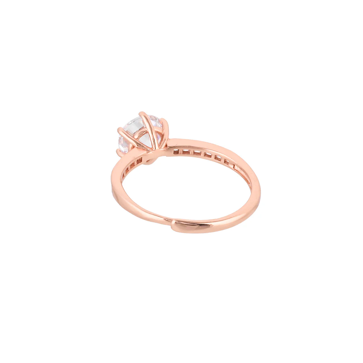 Six Prong Rose Gold Plated Round Cut Zircon Adorned Brass Ring - Image 5
