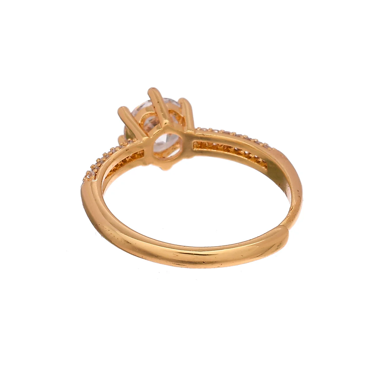 Six Prong Setting High Set Round Cut Zircon Gold Plated Brass Ring - Image 5