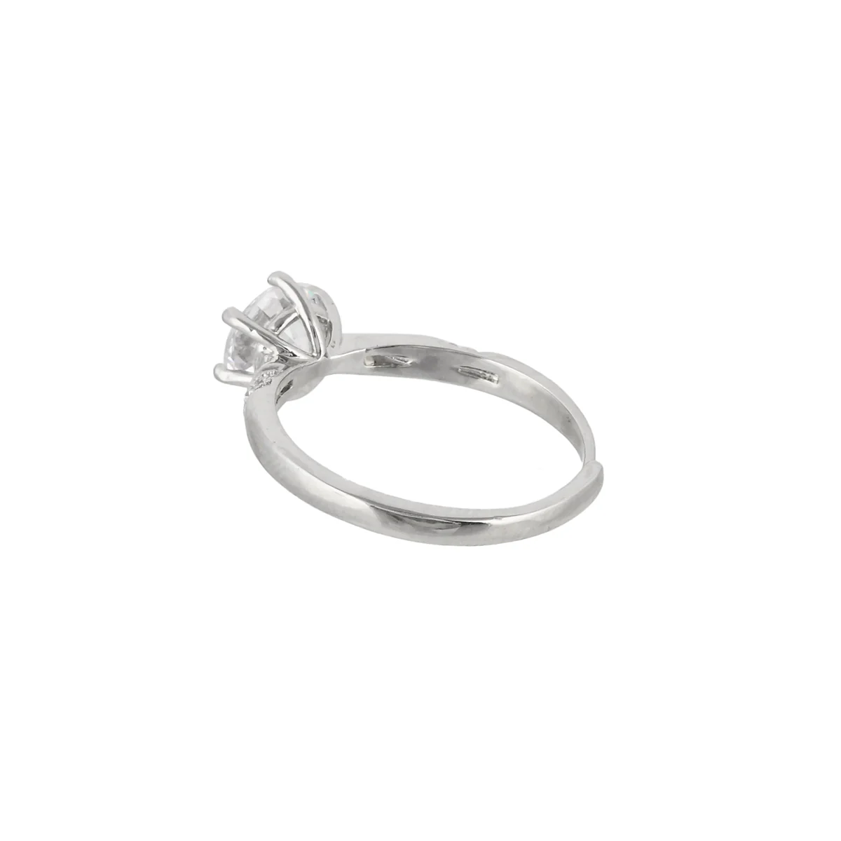 Six Prong Setting Round Cut CZ Brass Silver Plated Ring - Image 5