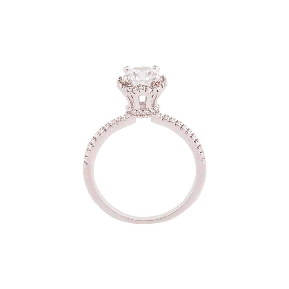 Round Solitaire Style CZ Studded Silver Plated Ring - Image 4