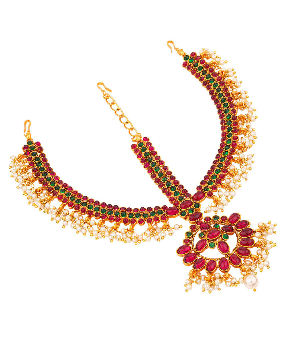 Southern Bling Pearl Embellished Floral Maatha Patti - Image 2