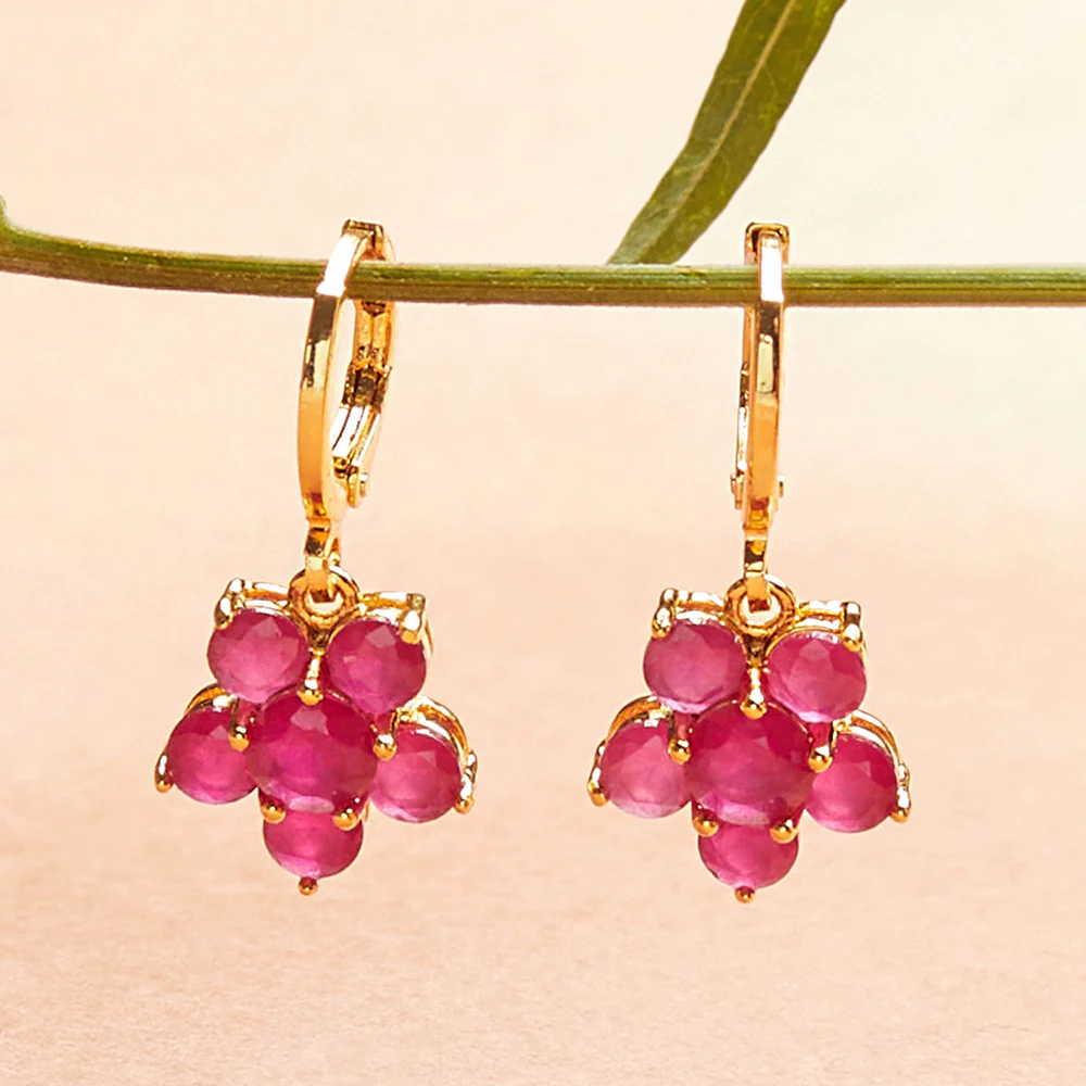 Spakling Essentials Floral Drop Earrings with Pink Gems