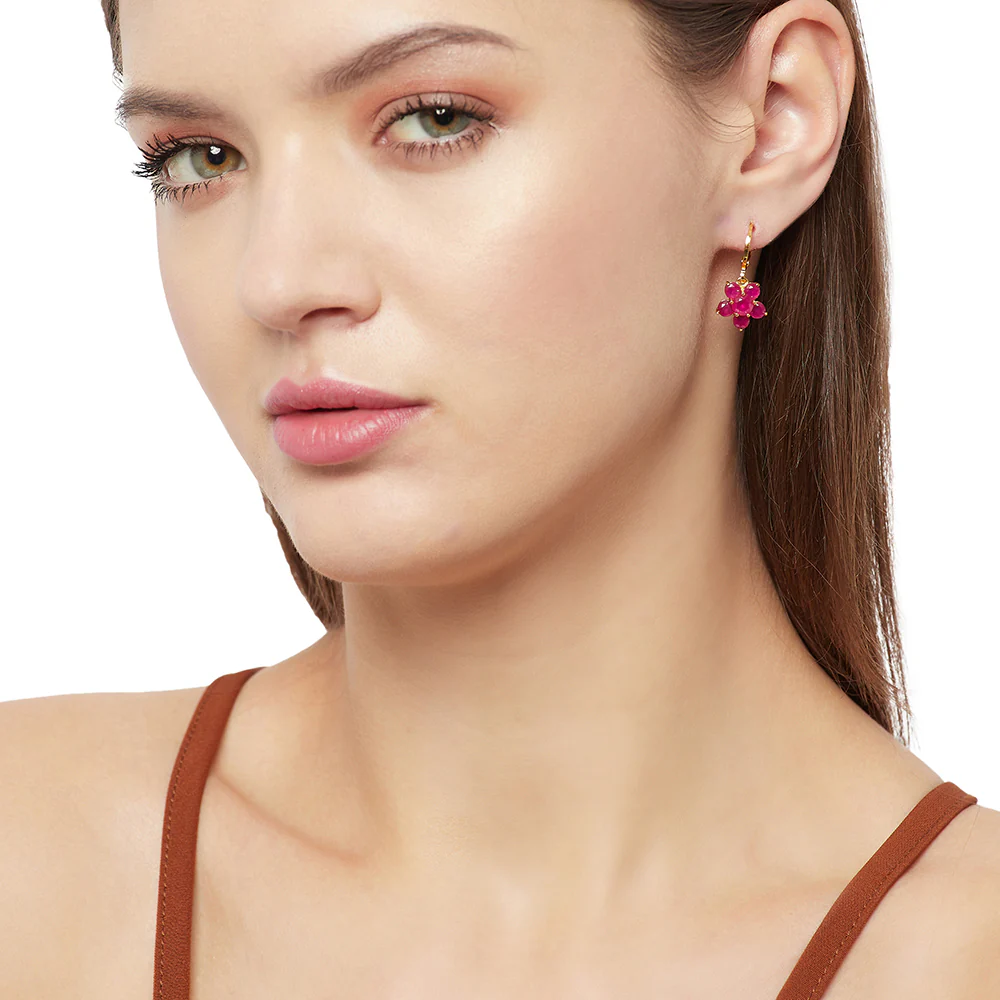 Spakling Essentials Floral Drop Earrings with Pink Gems - Image 2