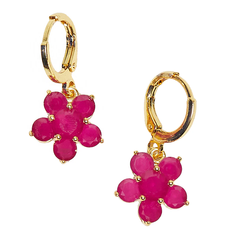 Spakling Essentials Floral Drop Earrings with Pink Gems - Image 3