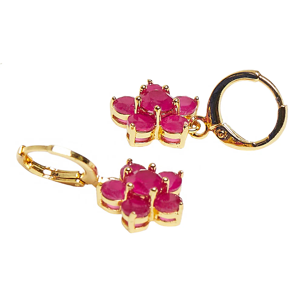 Spakling Essentials Floral Drop Earrings with Pink Gems - Image 4