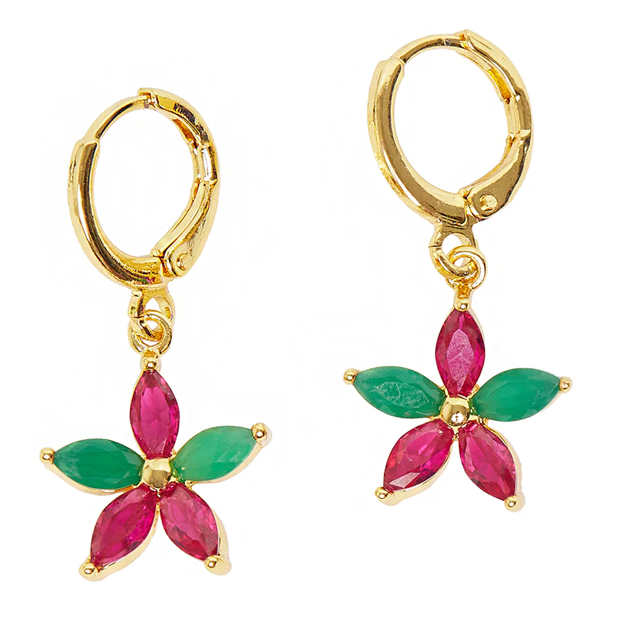 Spakling Essentials Floral Pink & Green Gems Embellished Earrings - Image 3