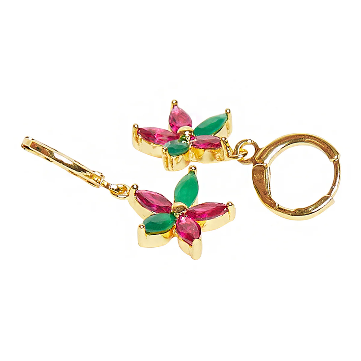 Spakling Essentials Floral Pink & Green Gems Embellished Earrings - Image 4