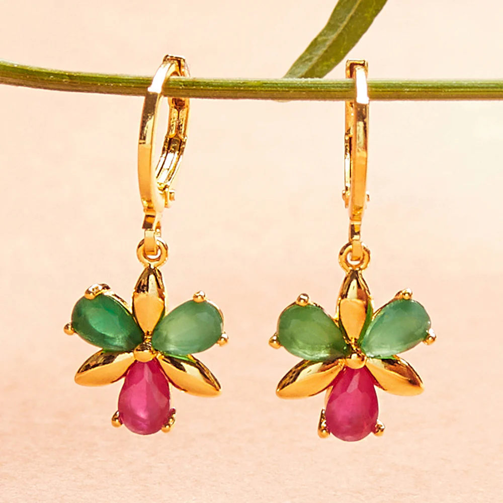 Spakling Essentials Green & Pink Stone Earrings