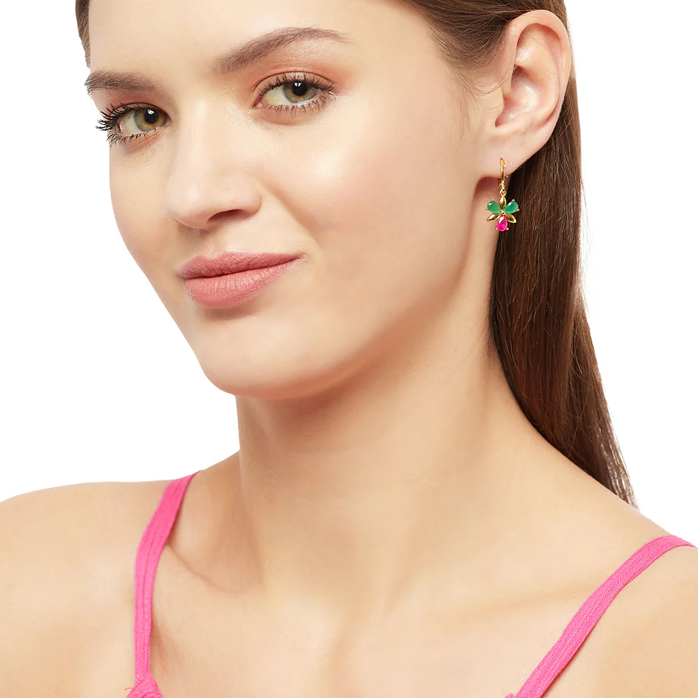 Spakling Essentials Green & Pink Stone Earrings - Image 2