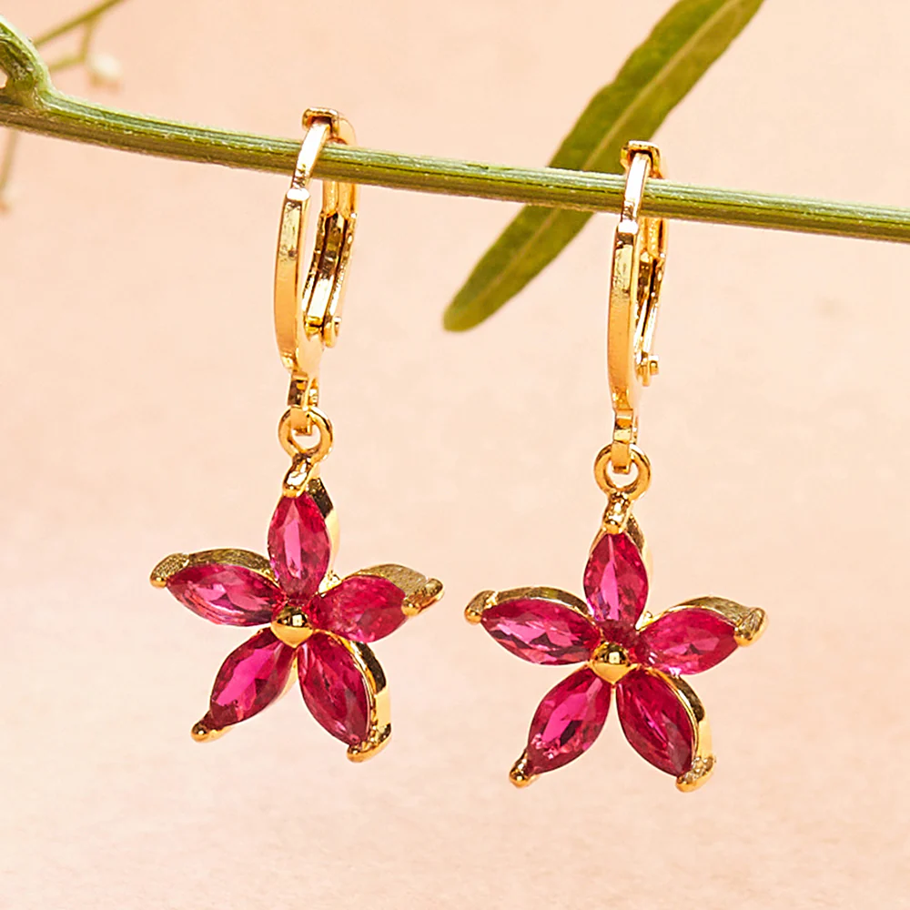 Spakling Essentials Pink Flower Drop Earrings