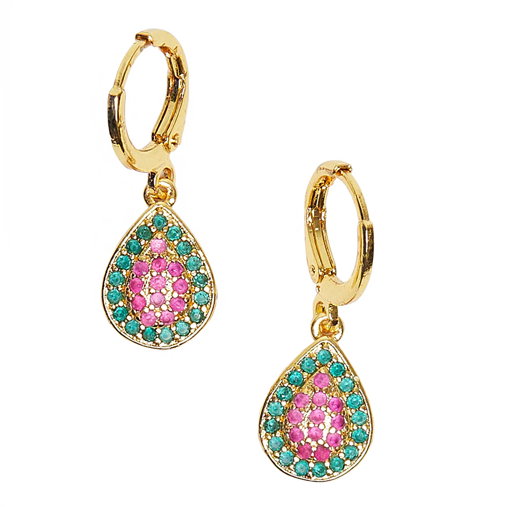 Spakling Essentials Pink & Green Teardrop Earrings - Image 3