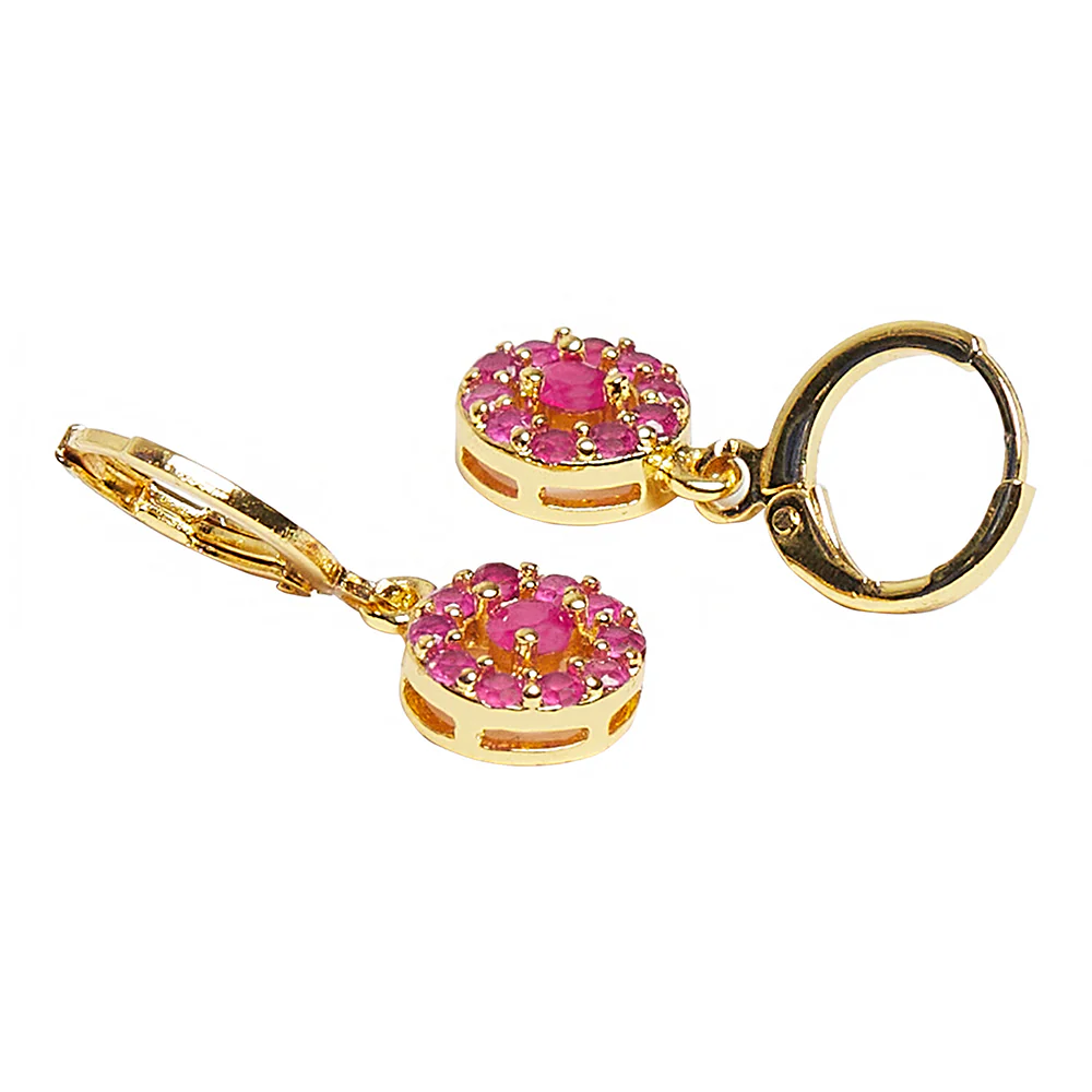 Spakling Essentials Round Drop Earrings with Pink Gems - Image 4