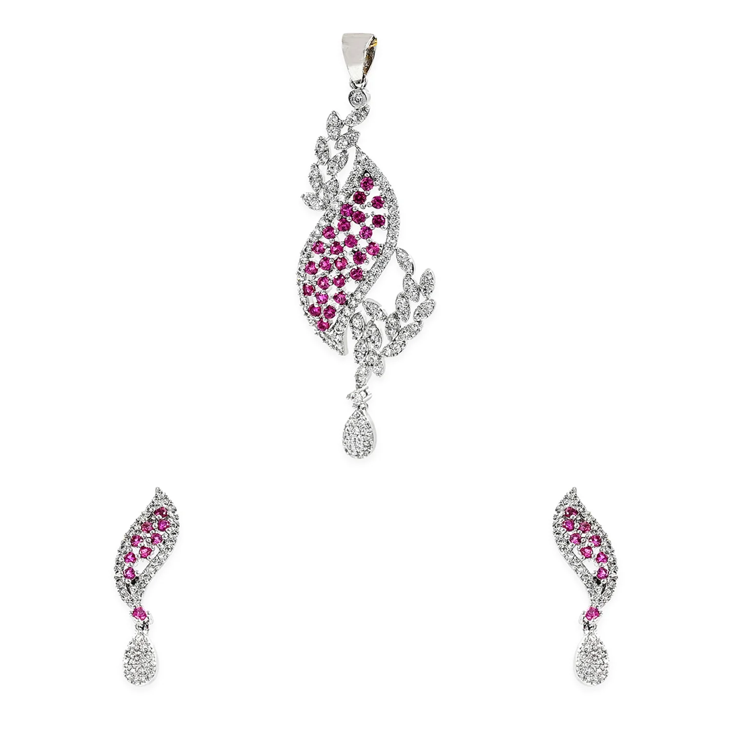 Sparkling CZ Pendant Set- Pink - Image 3