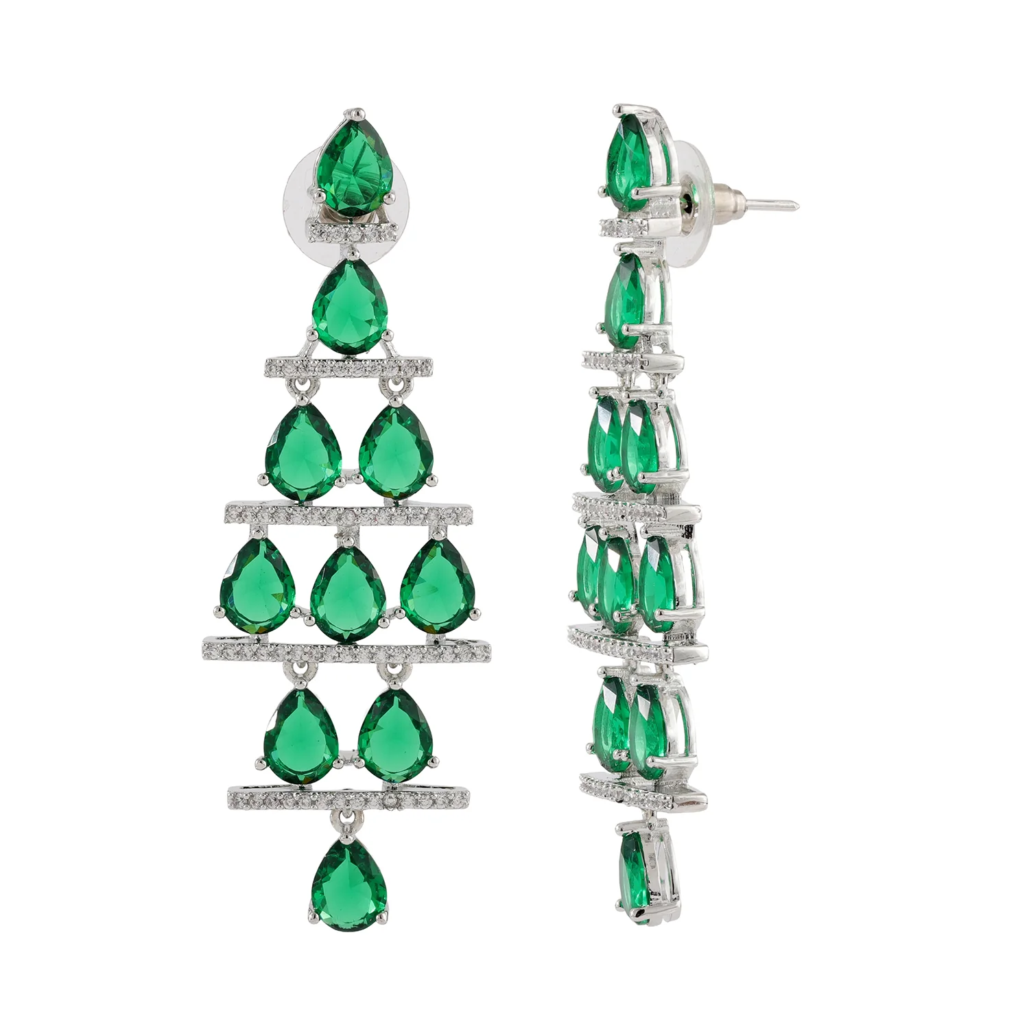 Sparkling Elegance Adaa Emerald Cascade Diva Earrings - Image 3