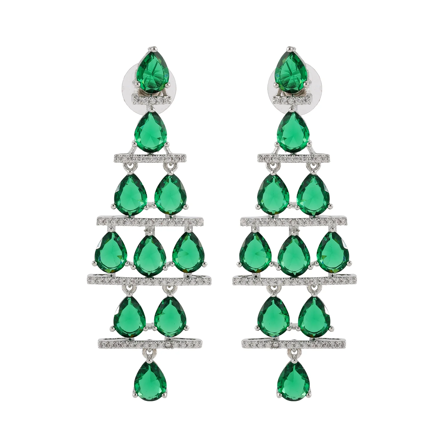 Sparkling Elegance Adaa Emerald Cascade Diva Earrings - Image 4