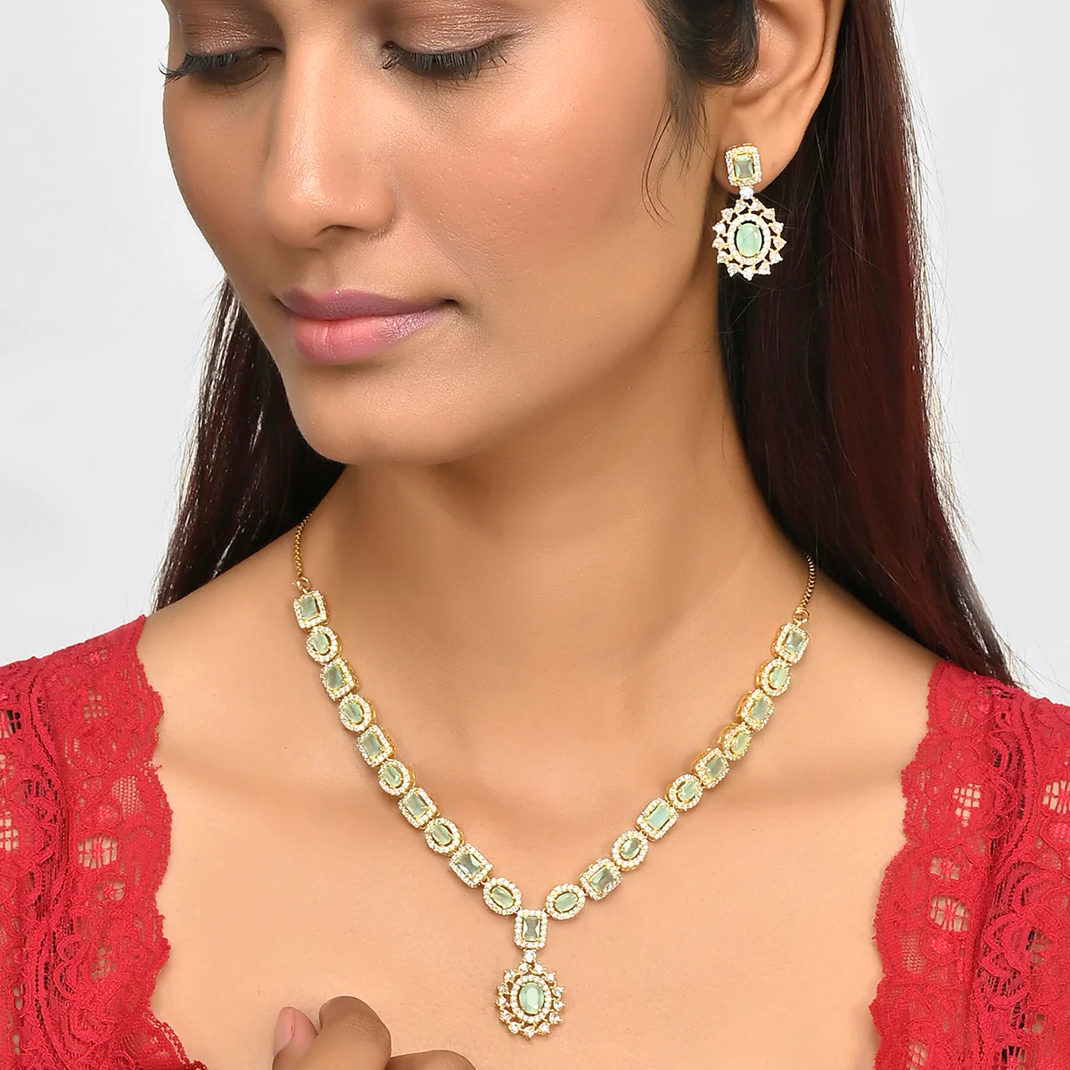 Sparkling Elegance Zircons Adorned Gold Plated Jewellery Set - Image 2
