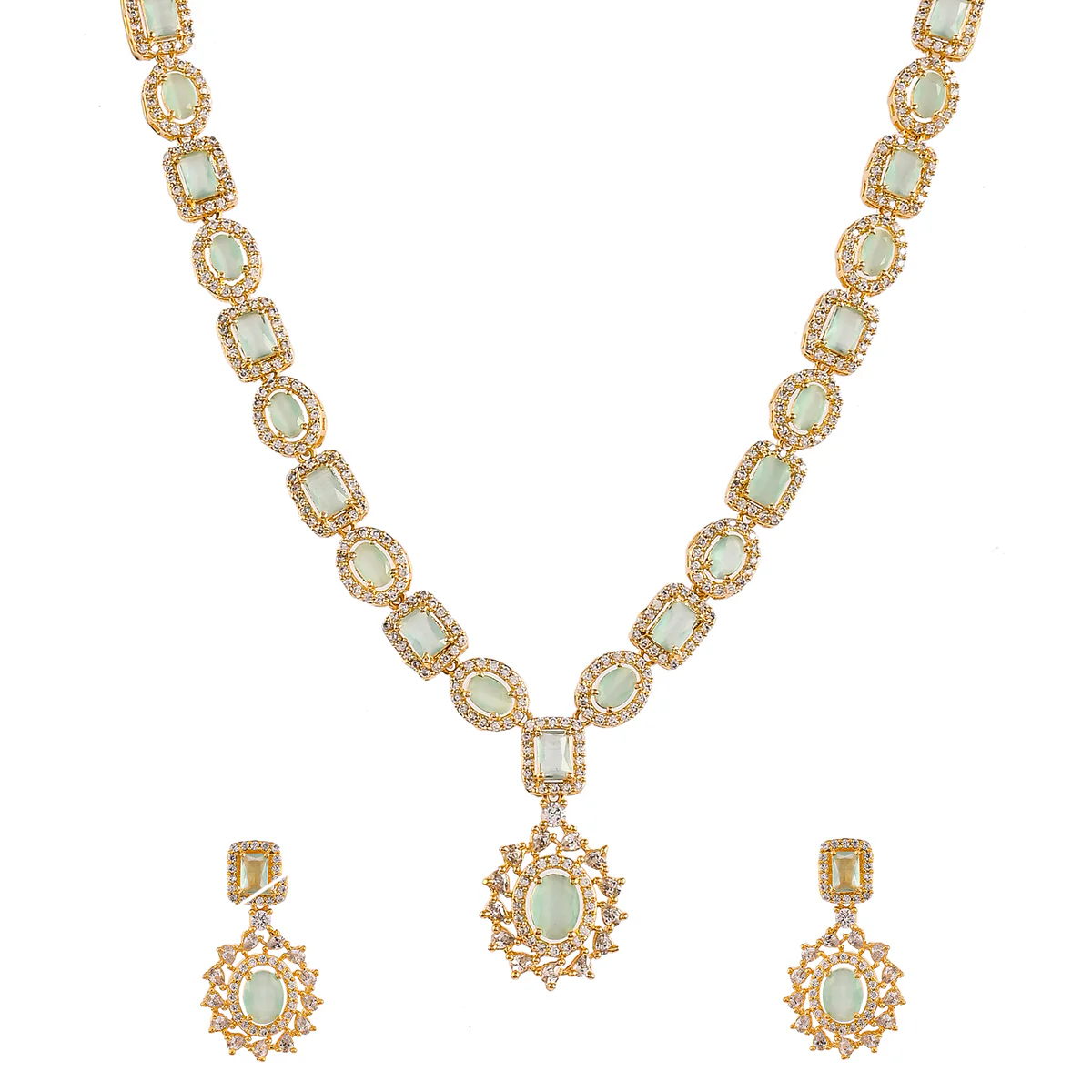 Sparkling Elegance Zircons Adorned Gold Plated Jewellery Set - Image 4