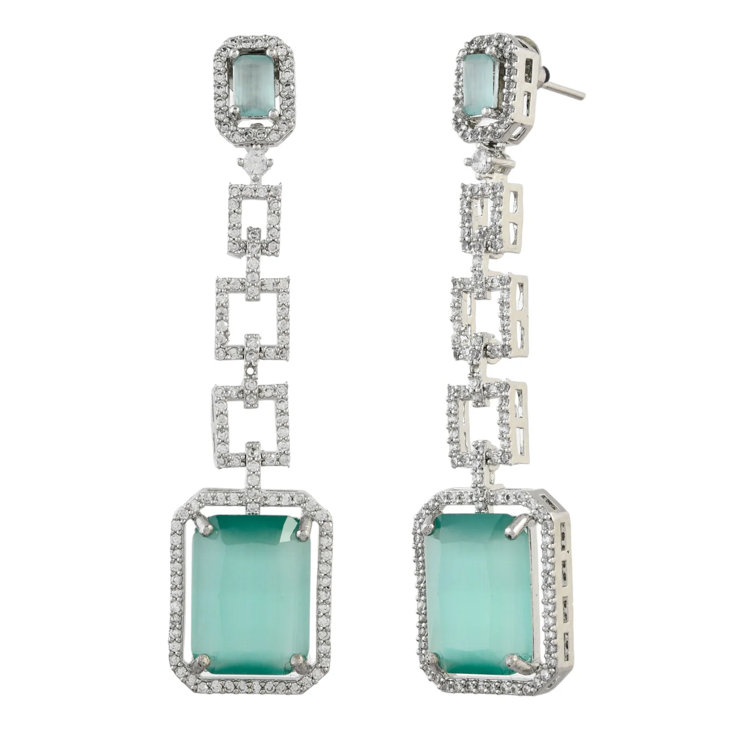 Sparkling Elegance Aqua American Diamond Dangler Earrings - Image 3