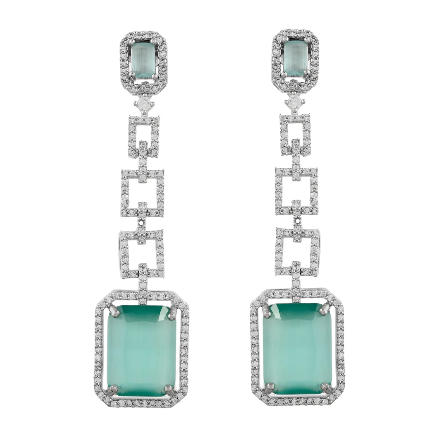 Sparkling Elegance Aqua American Diamond Dangler Earrings - Image 4