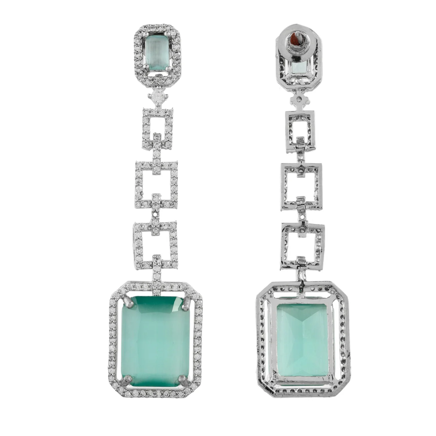 Sparkling Elegance Aqua American Diamond Dangler Earrings - Image 5