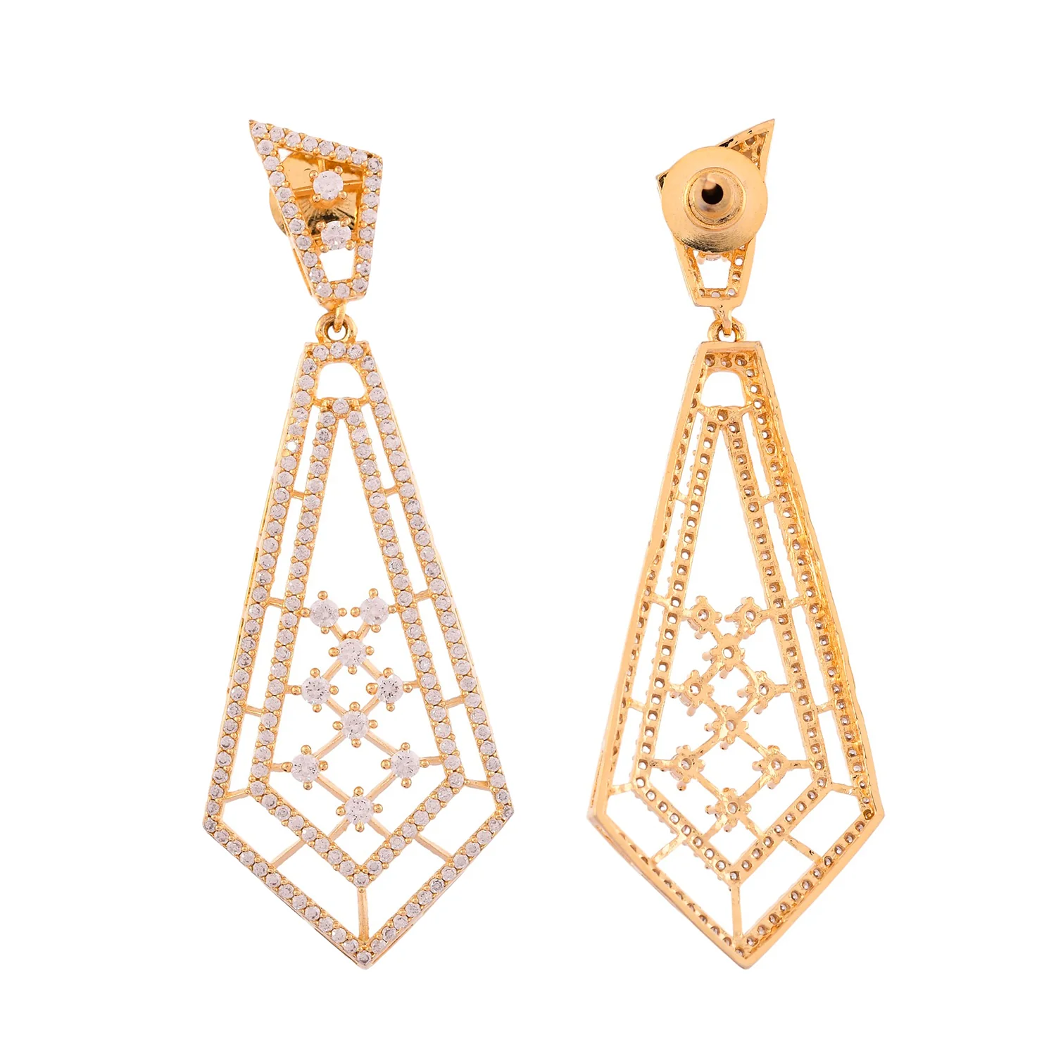 Sparkling Elegance Art Deco American Diamond Gold Dangler Earrings - Image 6
