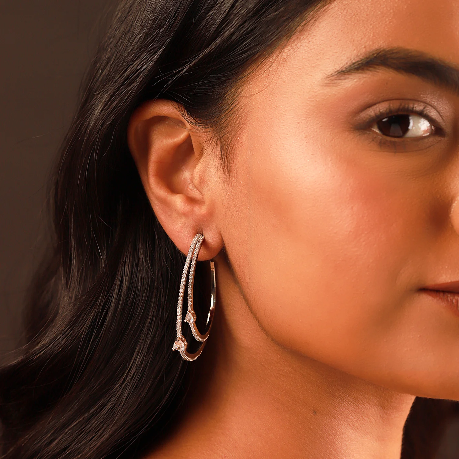 Sparkling Elegance Aurea Halo American Diamond Hoop Earrings - Image 2