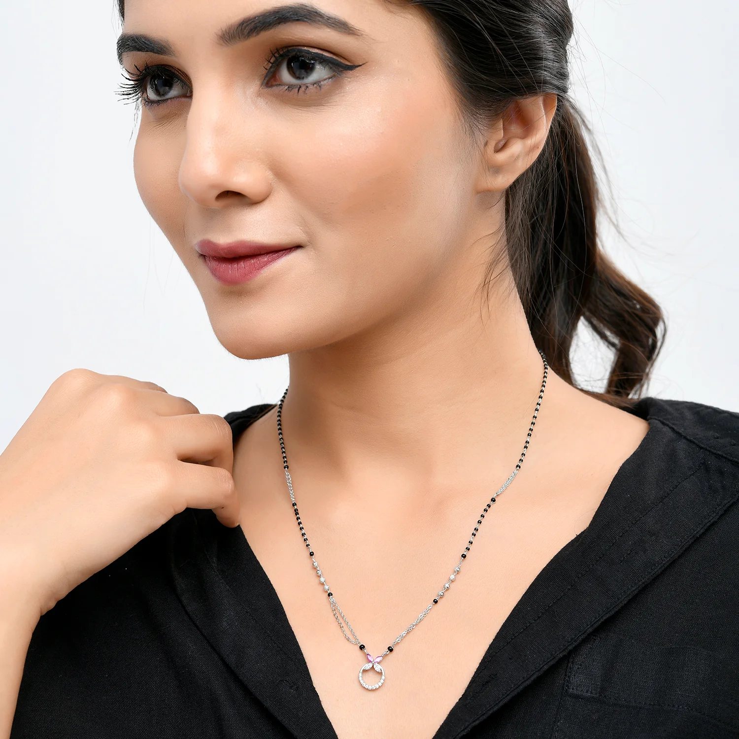Sparkling Elegance Beaded Silver Plated Mangalsutra - Image 2