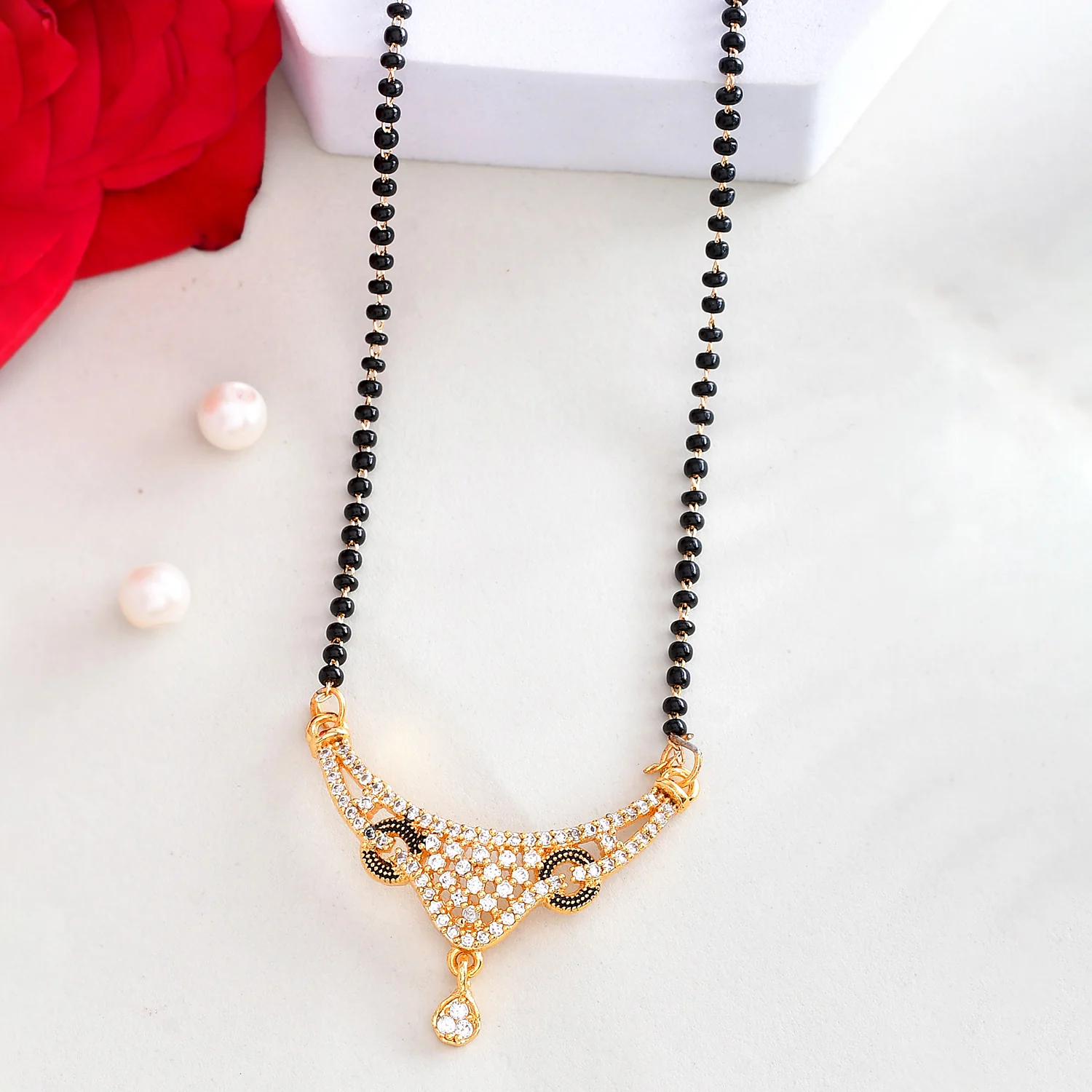 Sparkling Elegance Black Beads Cz Mangalsutra