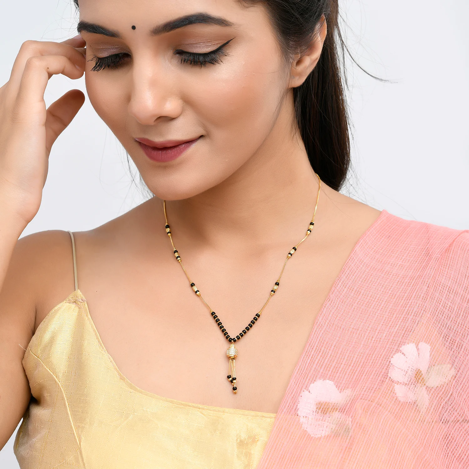 Sparkling Elegance Black Beads Gold-Plated Cz Mangalsutra - Image 2