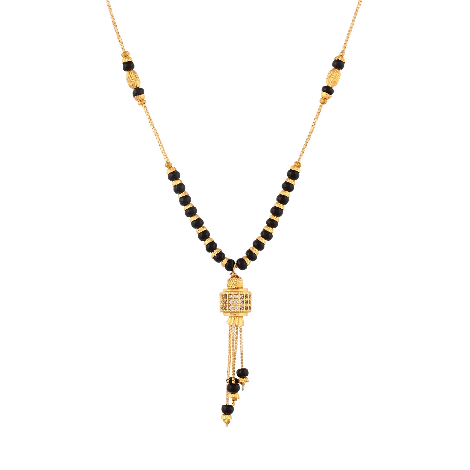 Sparkling Elegance Black Beads Gold-Plated Cz Mangalsutra - Image 3