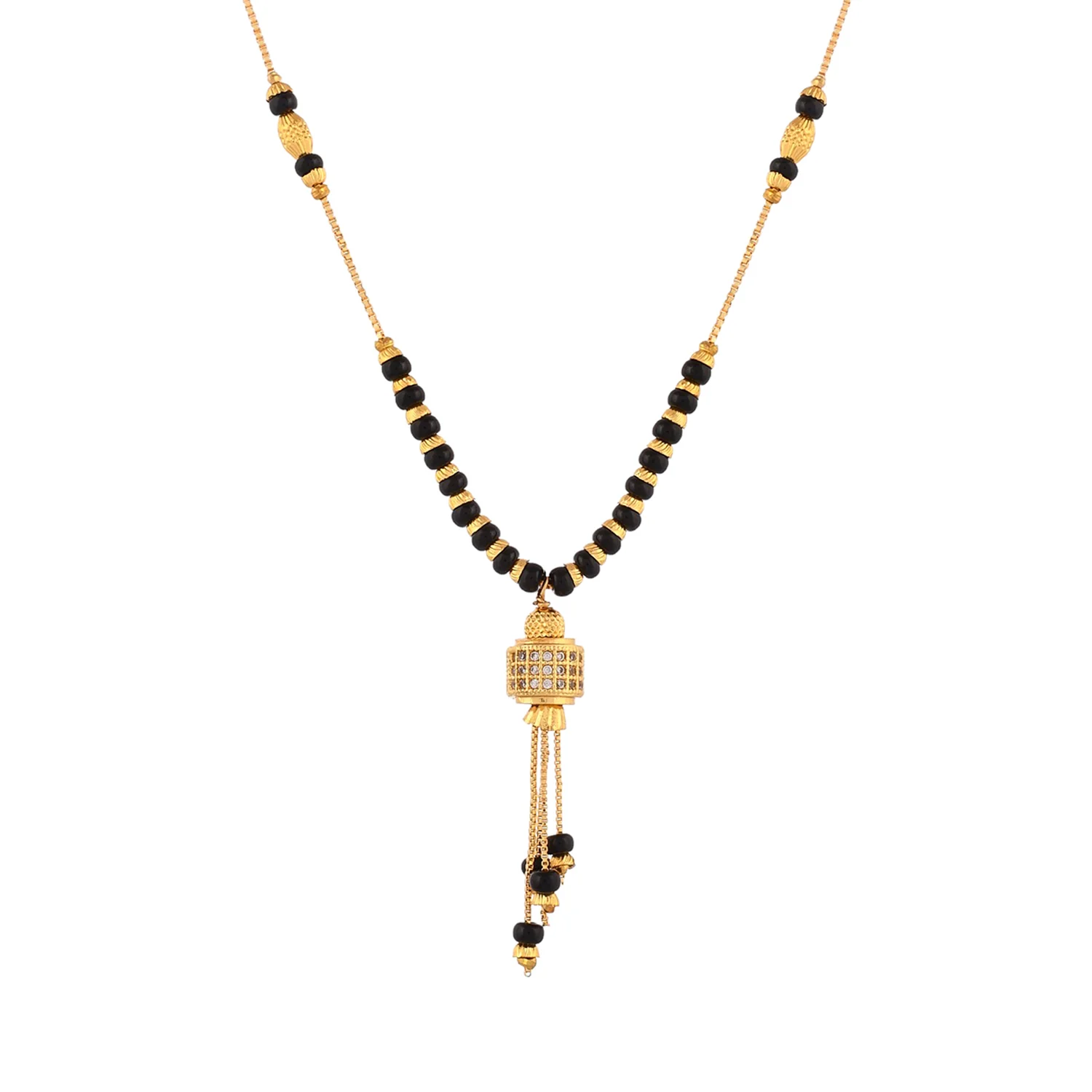 Sparkling Elegance Black Beads Gold-Plated Cz Mangalsutra - Image 5