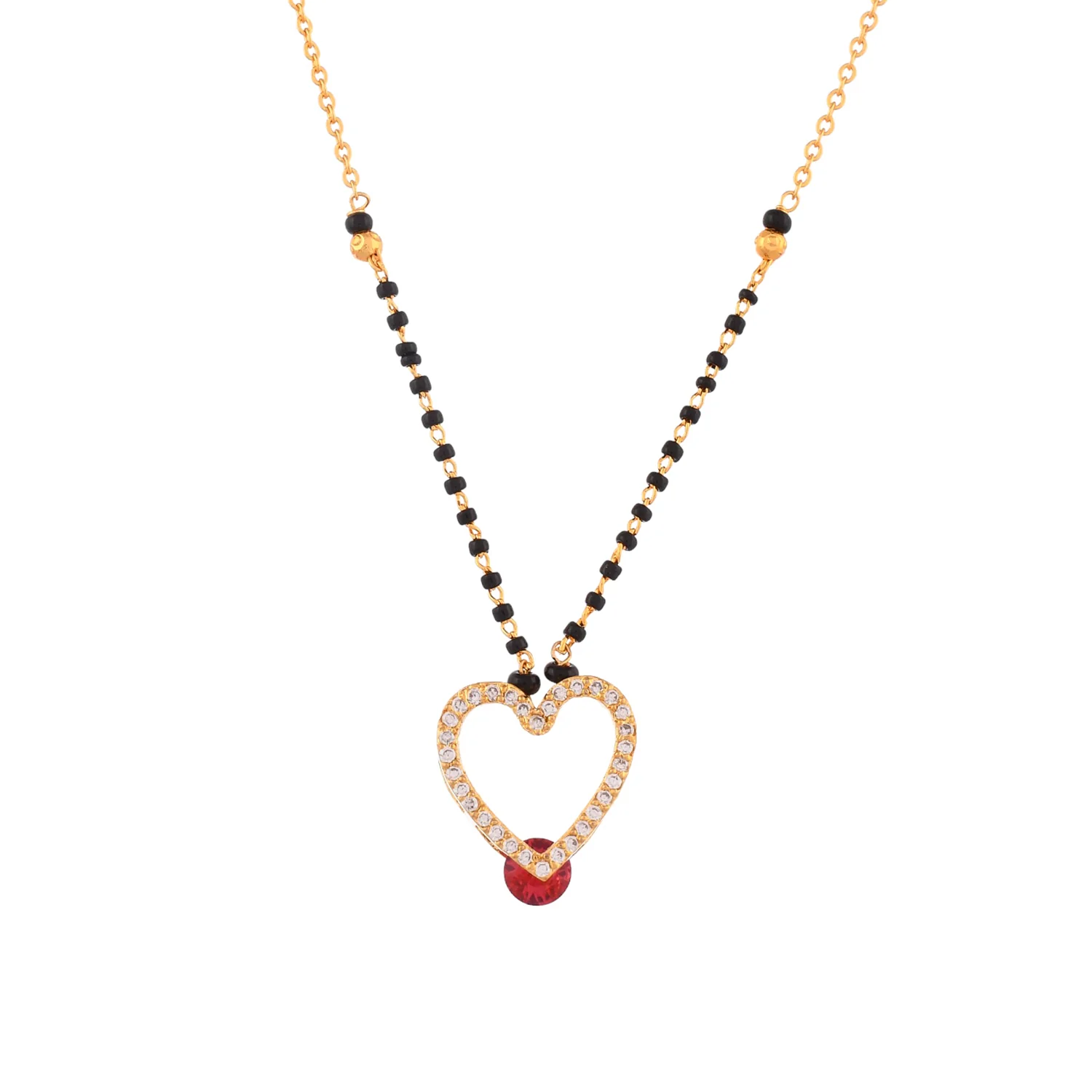 Sparkling Elegance Black Beads Heart Zirconia Gems Mangalsutra - Image 3